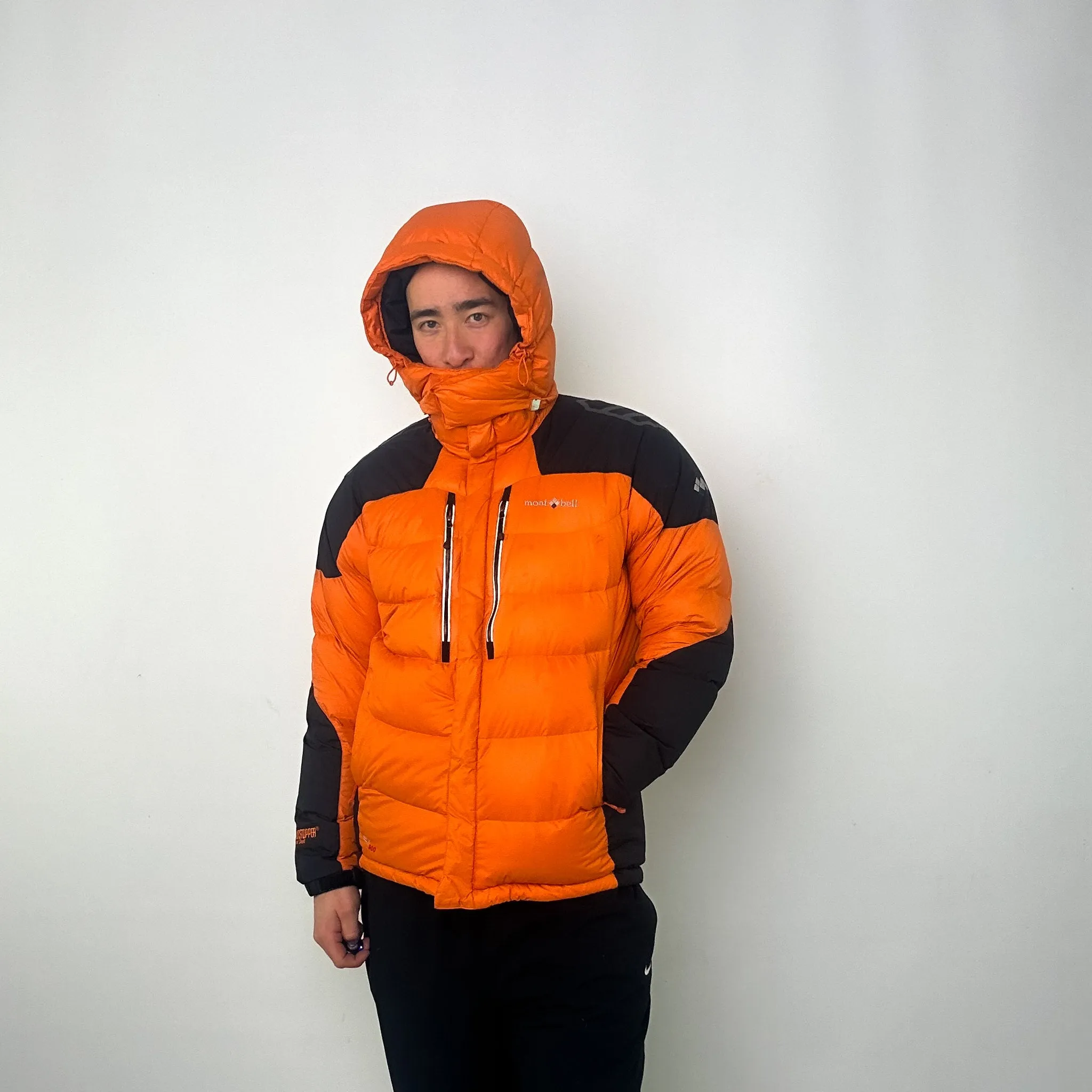 Orange y2ks Mont Bell EX 900 Windstopper Insulated Shell Puffer Jacket Coat (L)