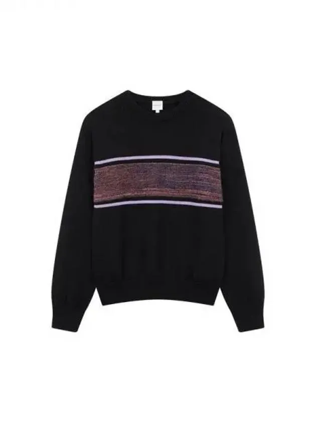 Overseas Station Season Big Chance 8 18 Striped Point Crew Neck Sweater Black 271357