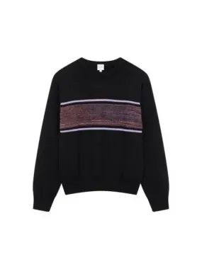 Overseas Station Season Big Chance 8 18 Striped Point Crew Neck Sweater Black 271357