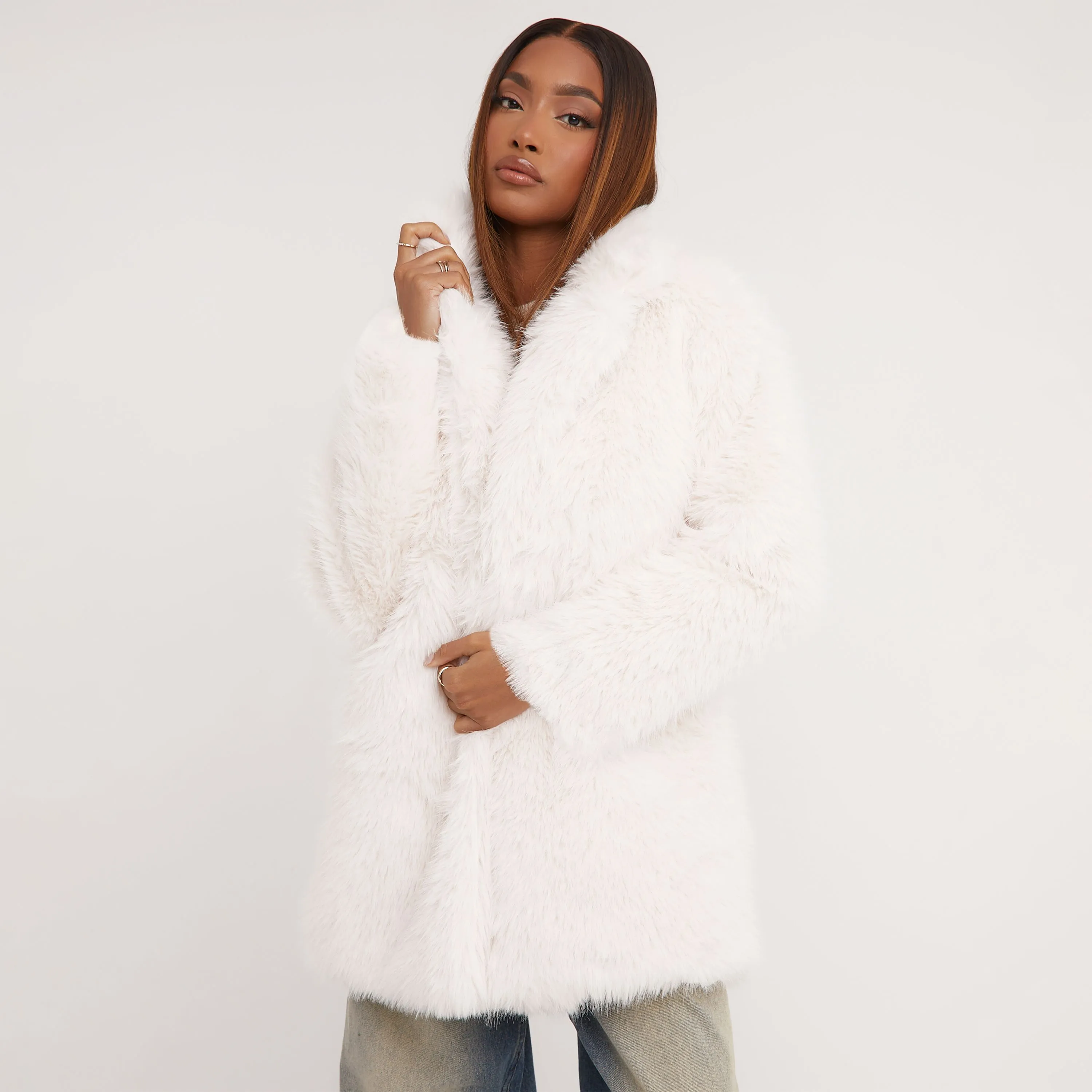 Oversized Coat In Faux Fur Cream