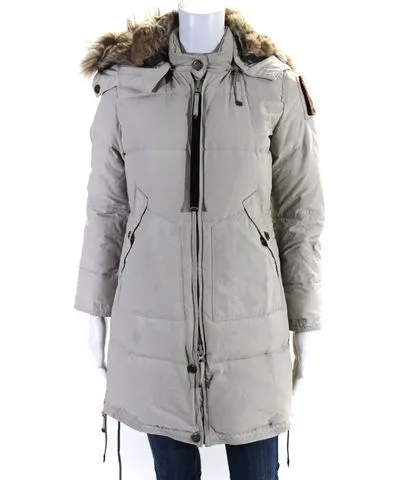 Parajumpers Womens Front Zip Fox Rabbit Fur Hooded Down Jacket