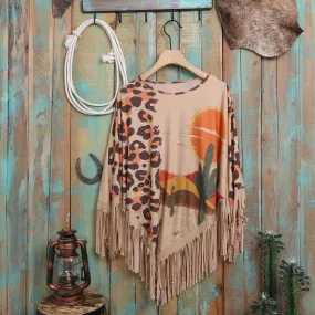 PCH-1740 Montana West Leopard Desert Fringe Poncho