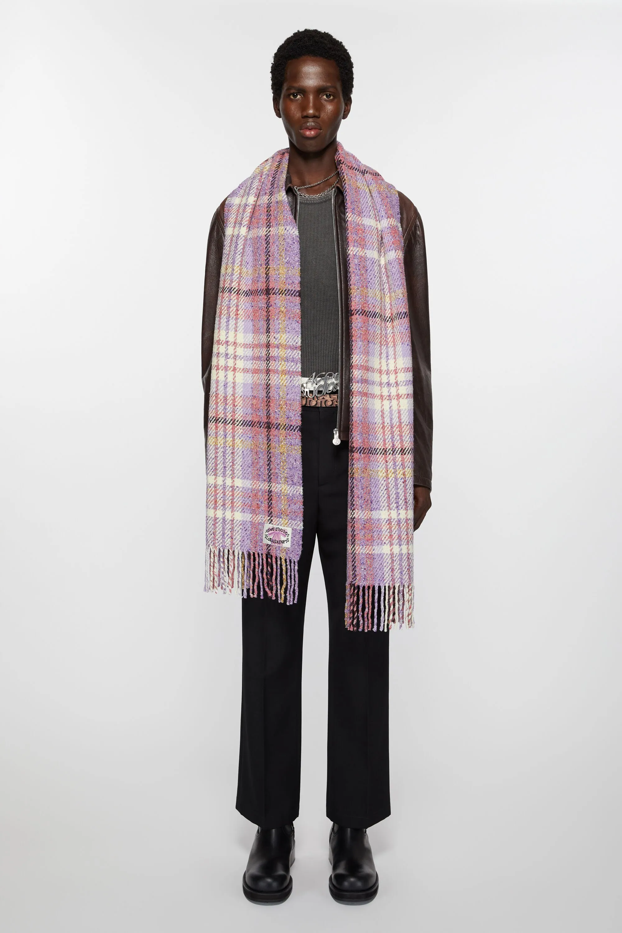 Plaid fringe scarf