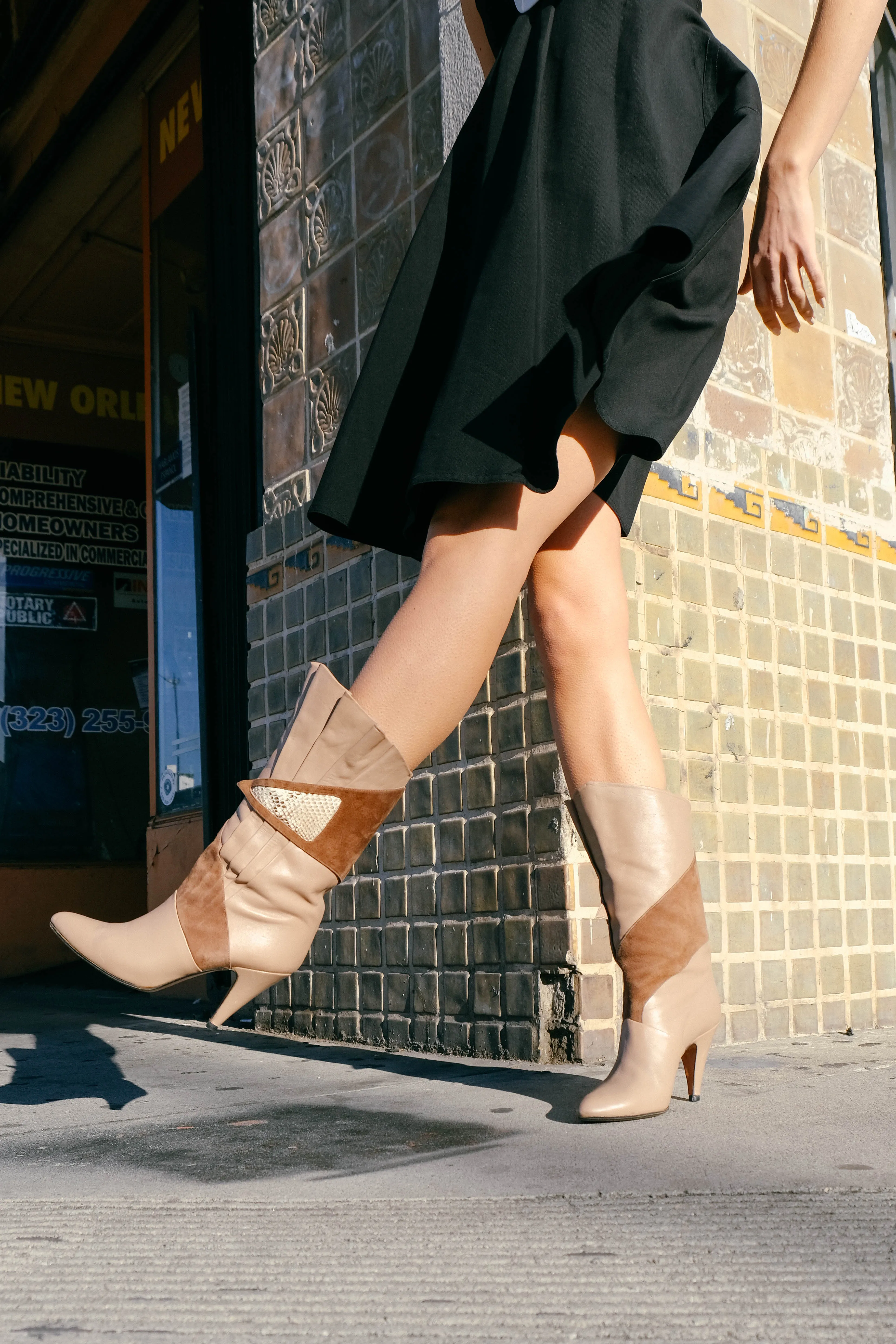 Pleat Detailed Leather Ankle Boots