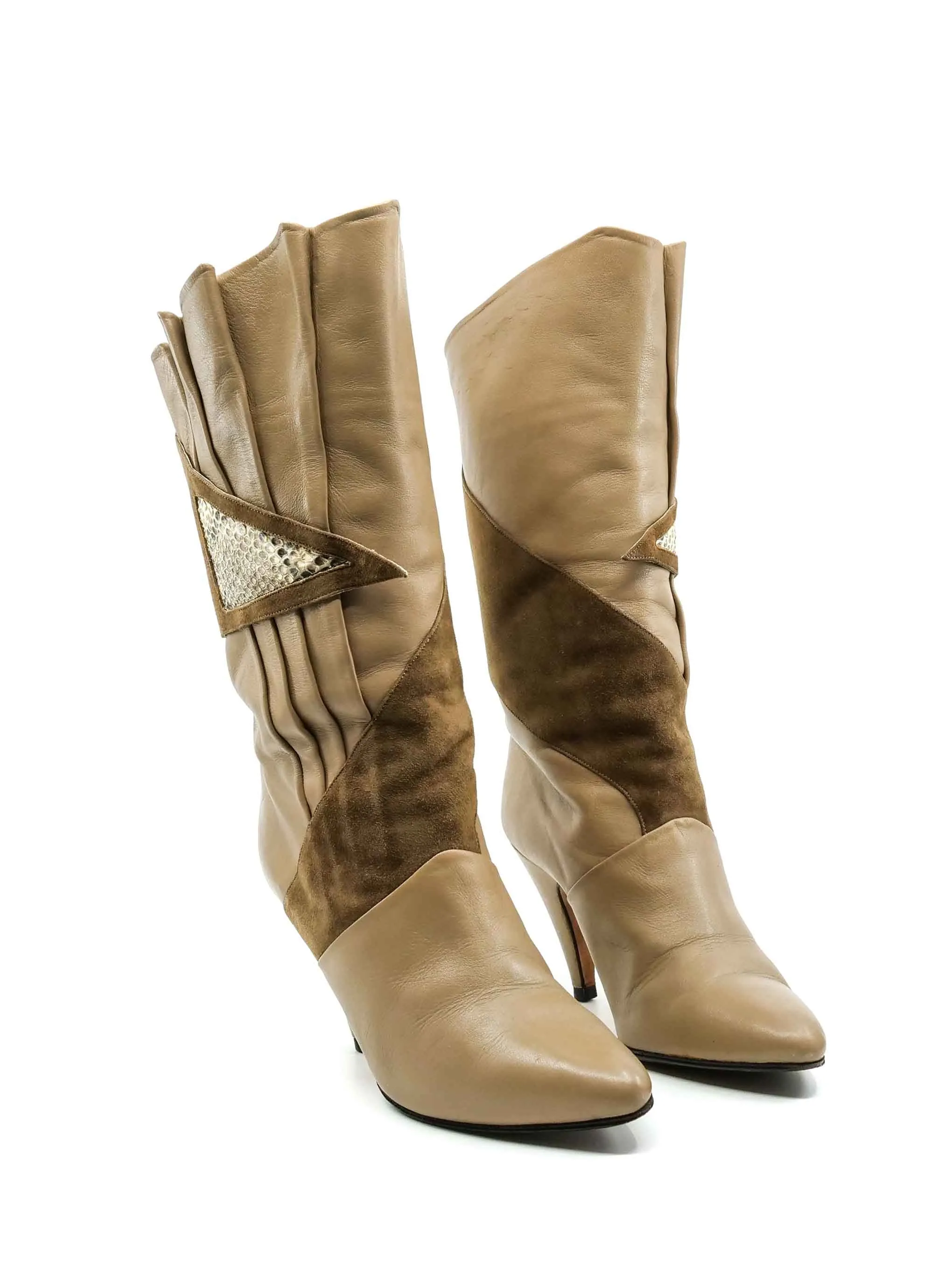 Pleat Detailed Leather Ankle Boots