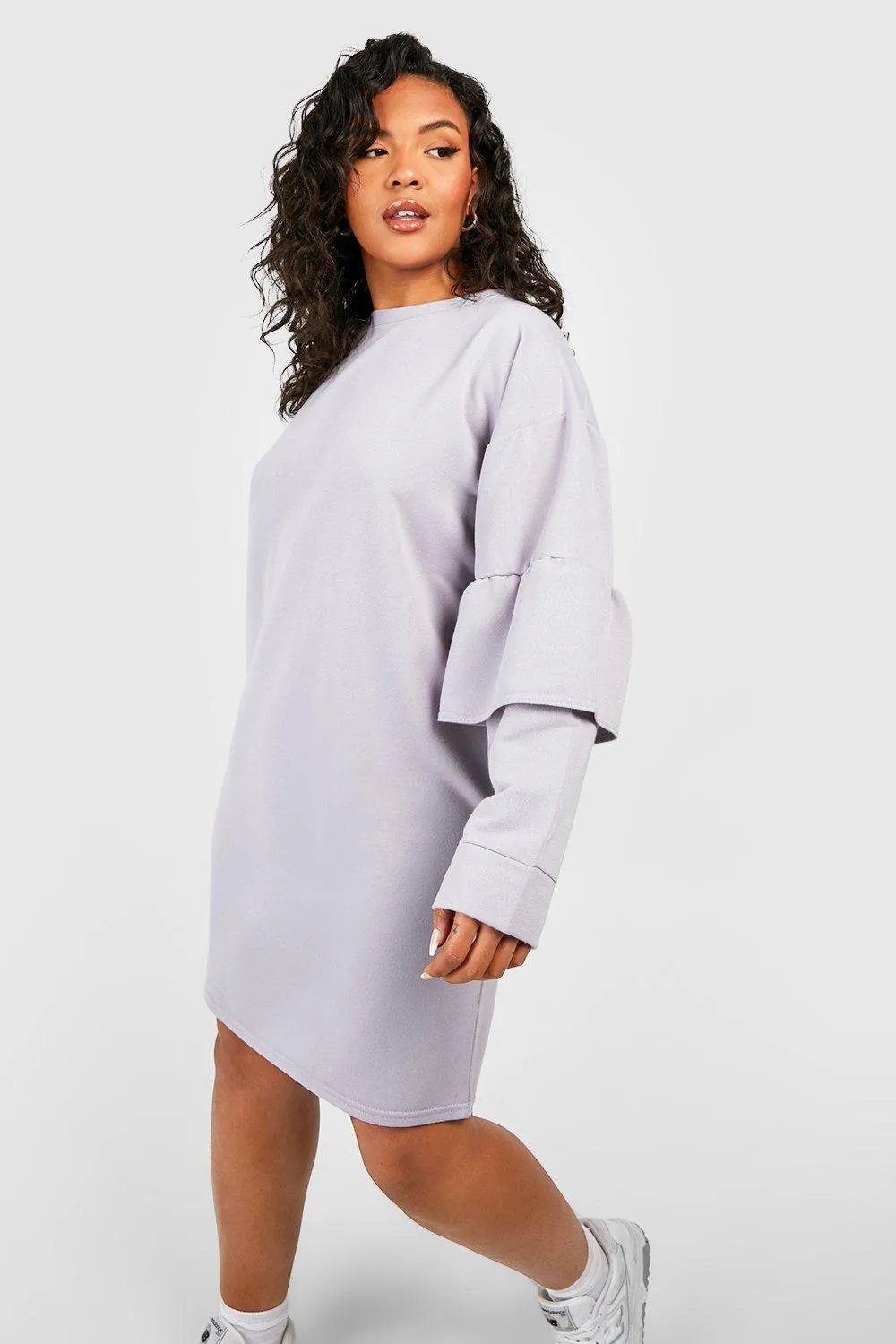 Plus Frill Long Sleeve Sweater Dress