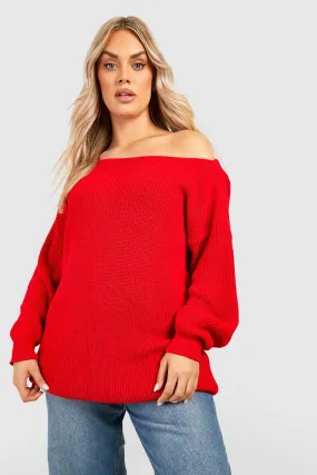 Plus Knitted Boat Neck Longline Sweater