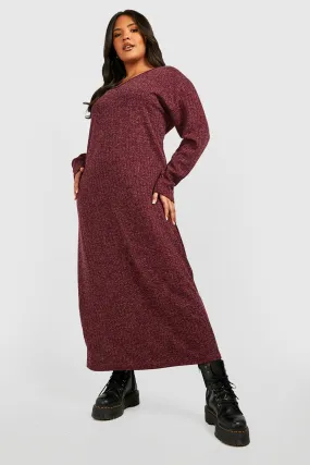 Plus Knitted Brush Rib Midi Sweater Dress