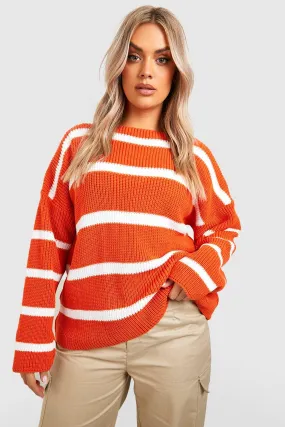 Plus Knitted Striped Crew Neck Sweater