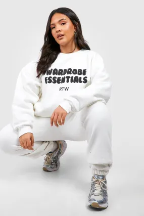 Plus Wardrobe Essentials Slogan Sweater Tracksuit