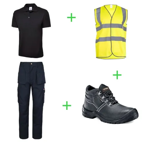 Polo + Work Trousers + Boots + Hi-Vis Vest