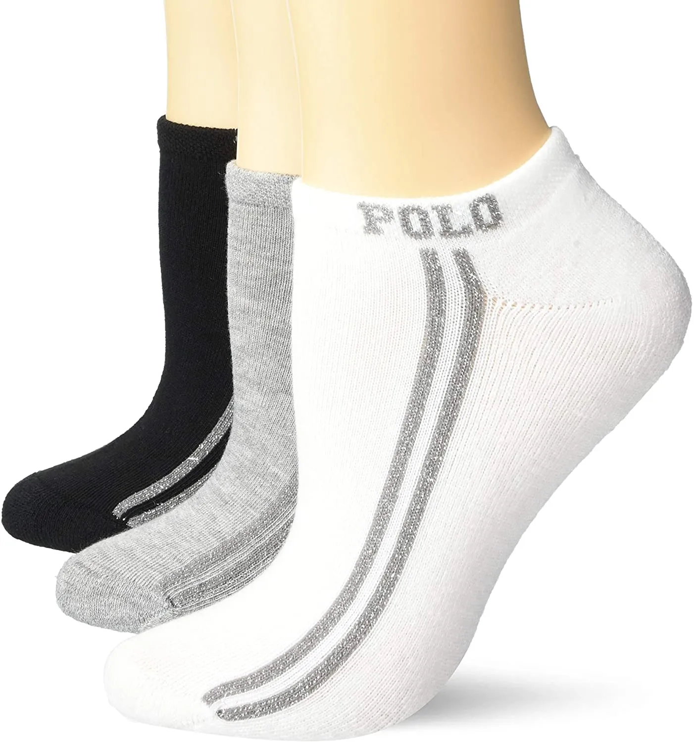 Polo Ralph Lauren Women's 6-Pack Polo Lurex Racing Stripe Low Cut Socks