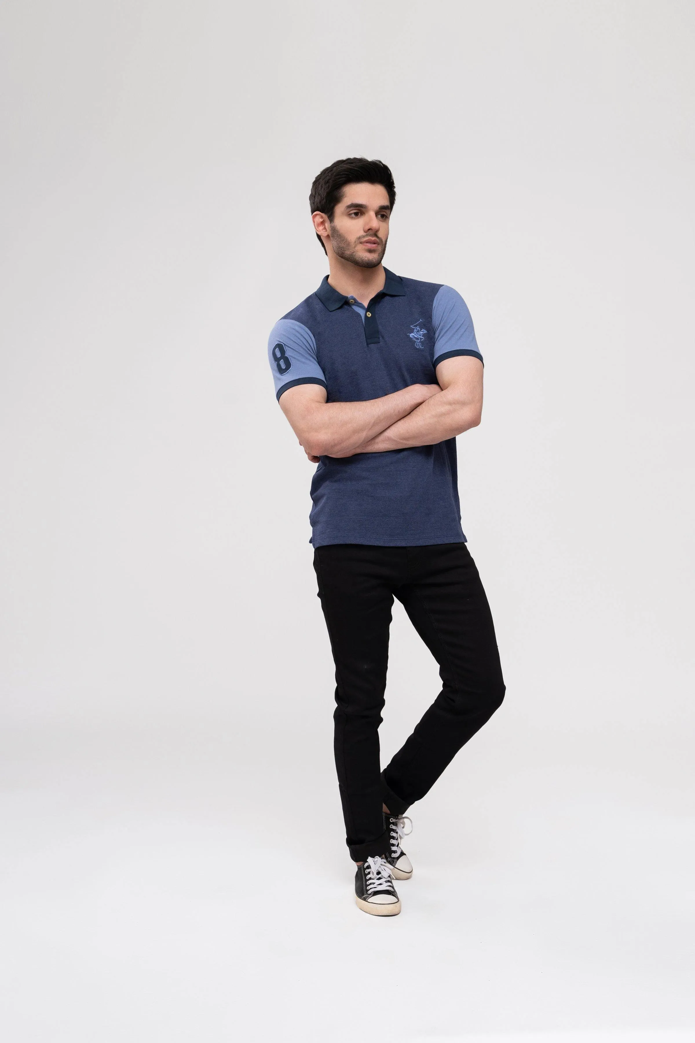 POLO SHIRT CONTRAST COLLAR BLUE