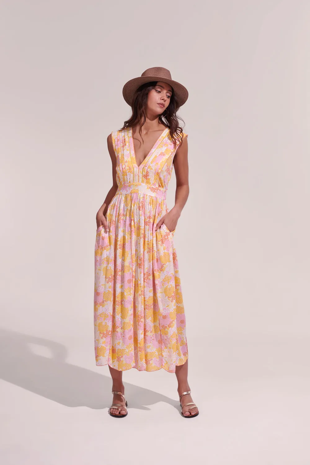 Poupette St. Barth - Long Dress Agnes - Yellow Flower Mix