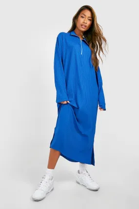 Rib Half Zip Midi Side Split Sweater Dress