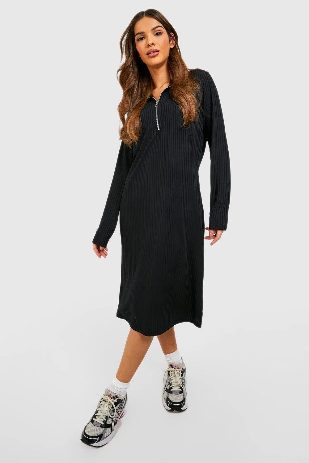 Rib Half Zip Midi Sweater Dress