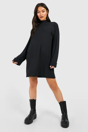 Rib High Neck Sweater Dress