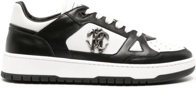 Roberto Cavalli Mirror Snake-embellished leather sneakers Black