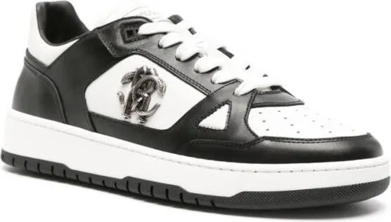 Roberto Cavalli Mirror Snake-embellished leather sneakers Black