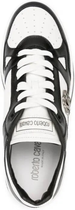 Roberto Cavalli Mirror Snake-embellished leather sneakers Black