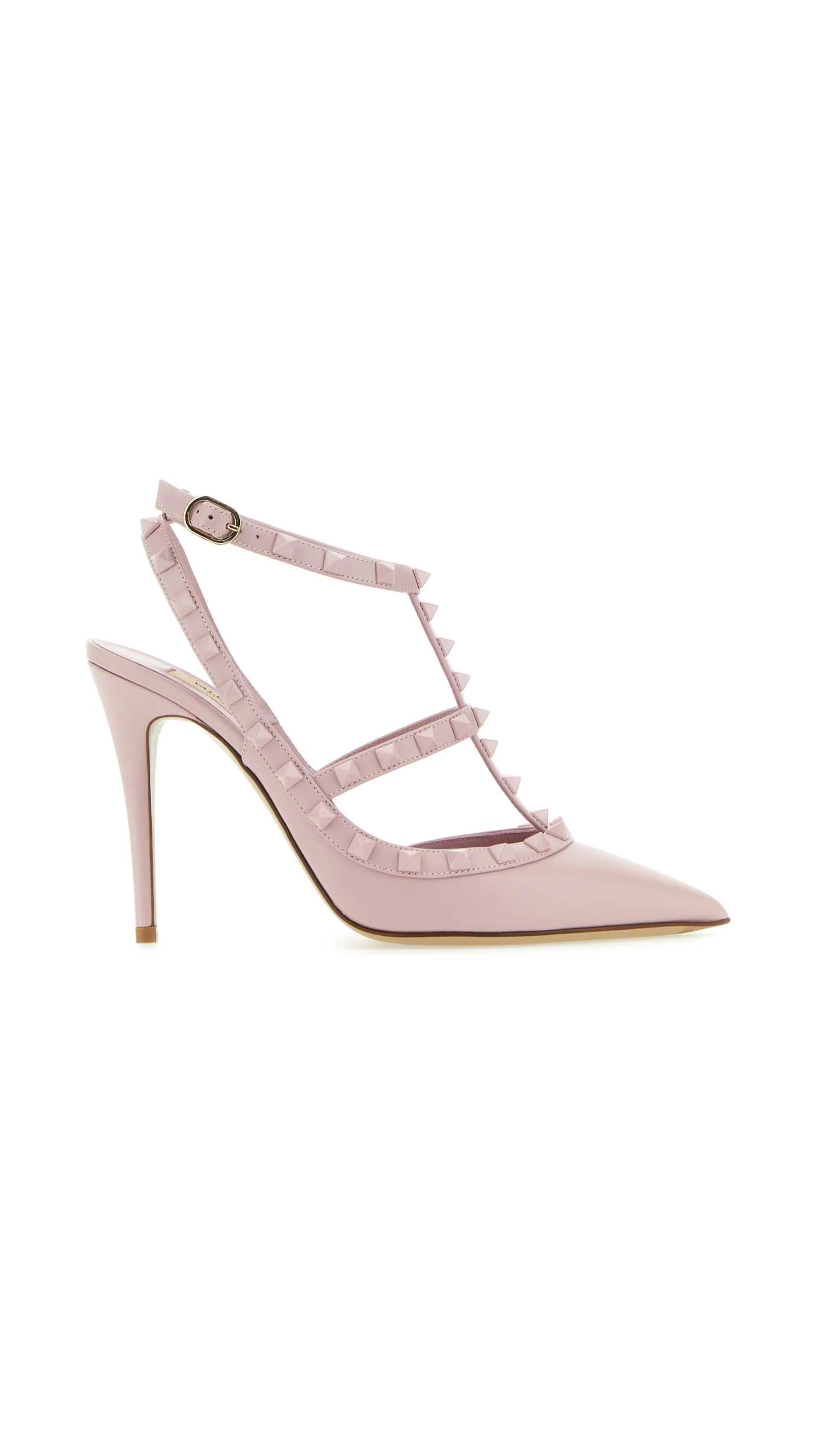 Rockstud Ankle Strap Pump with Tonal Studs 100MM - Water Lilac