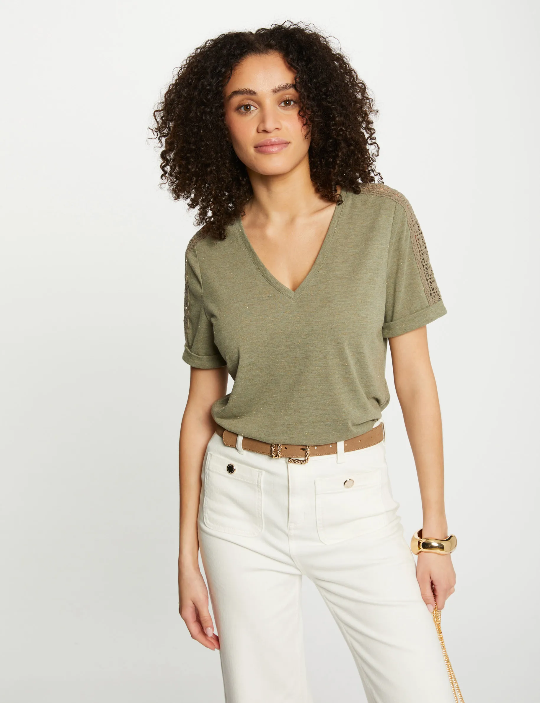 Short-sleeved t-shirt khaki green women