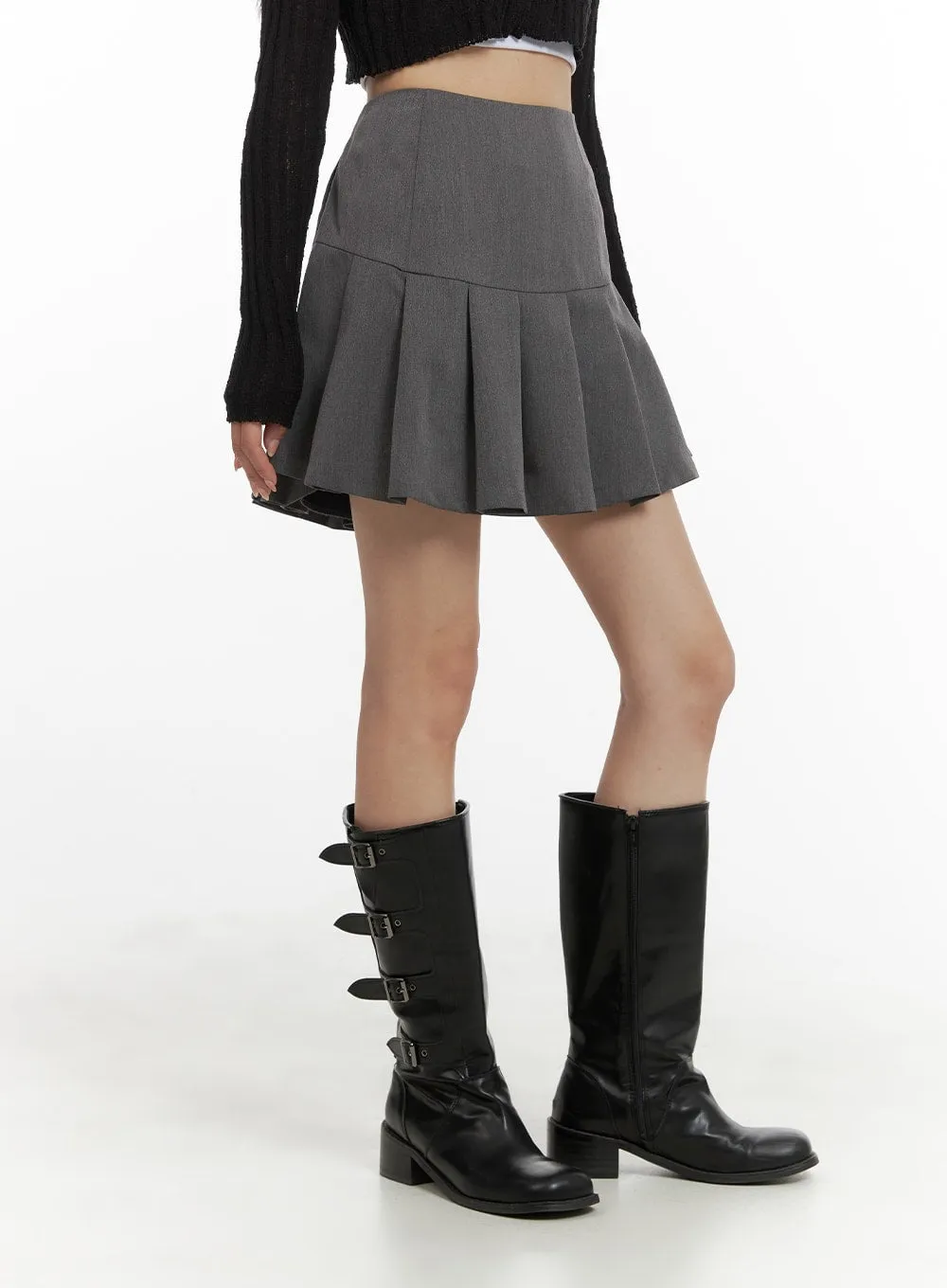 Solid Pleated Cotton Mini Skirt CM427