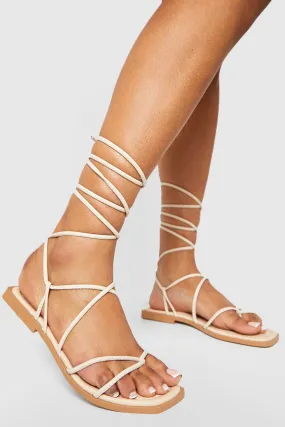 Square Toe Skinny Strappy Tie Up Sandals