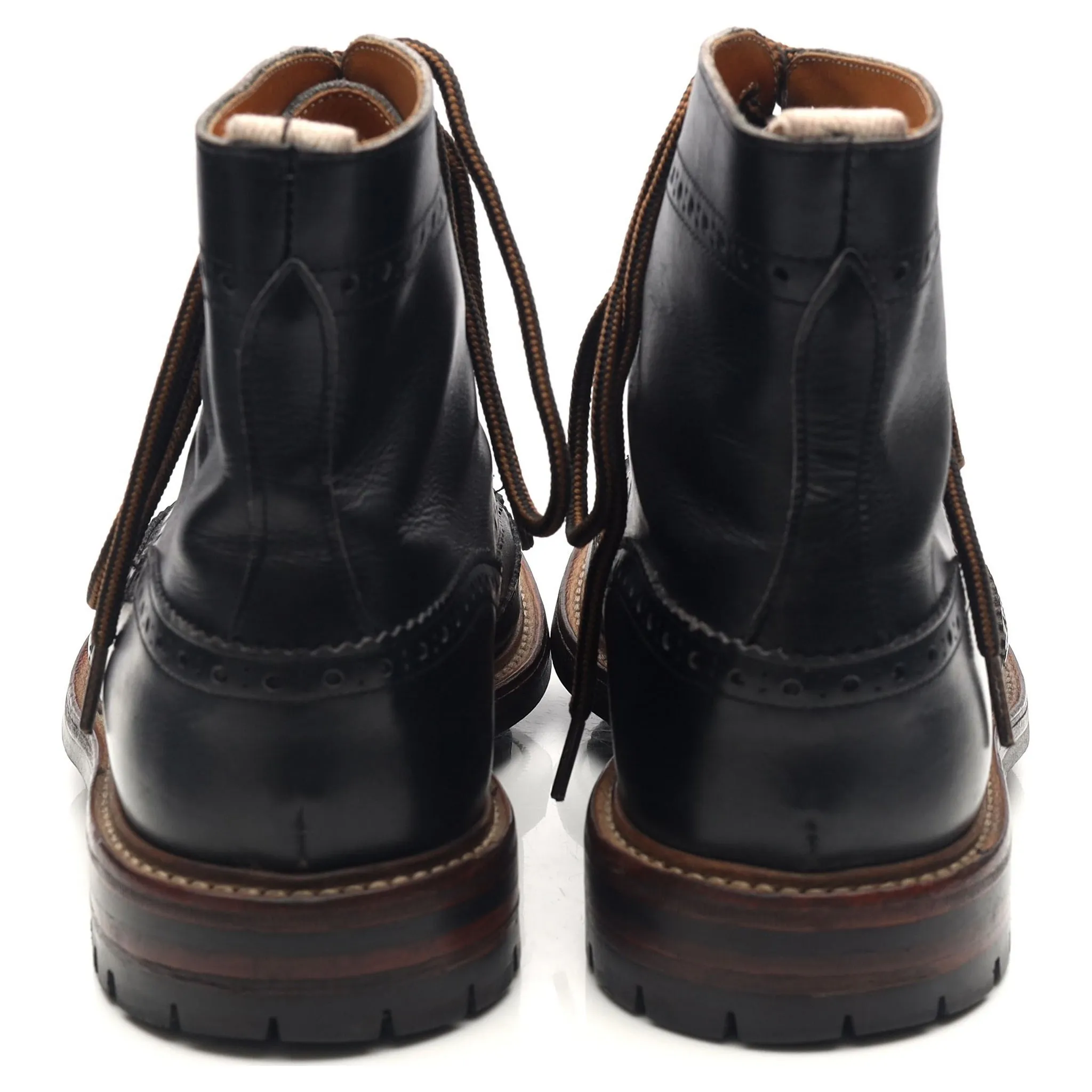 'Stow' Black Leather Brogue Boots UK 10