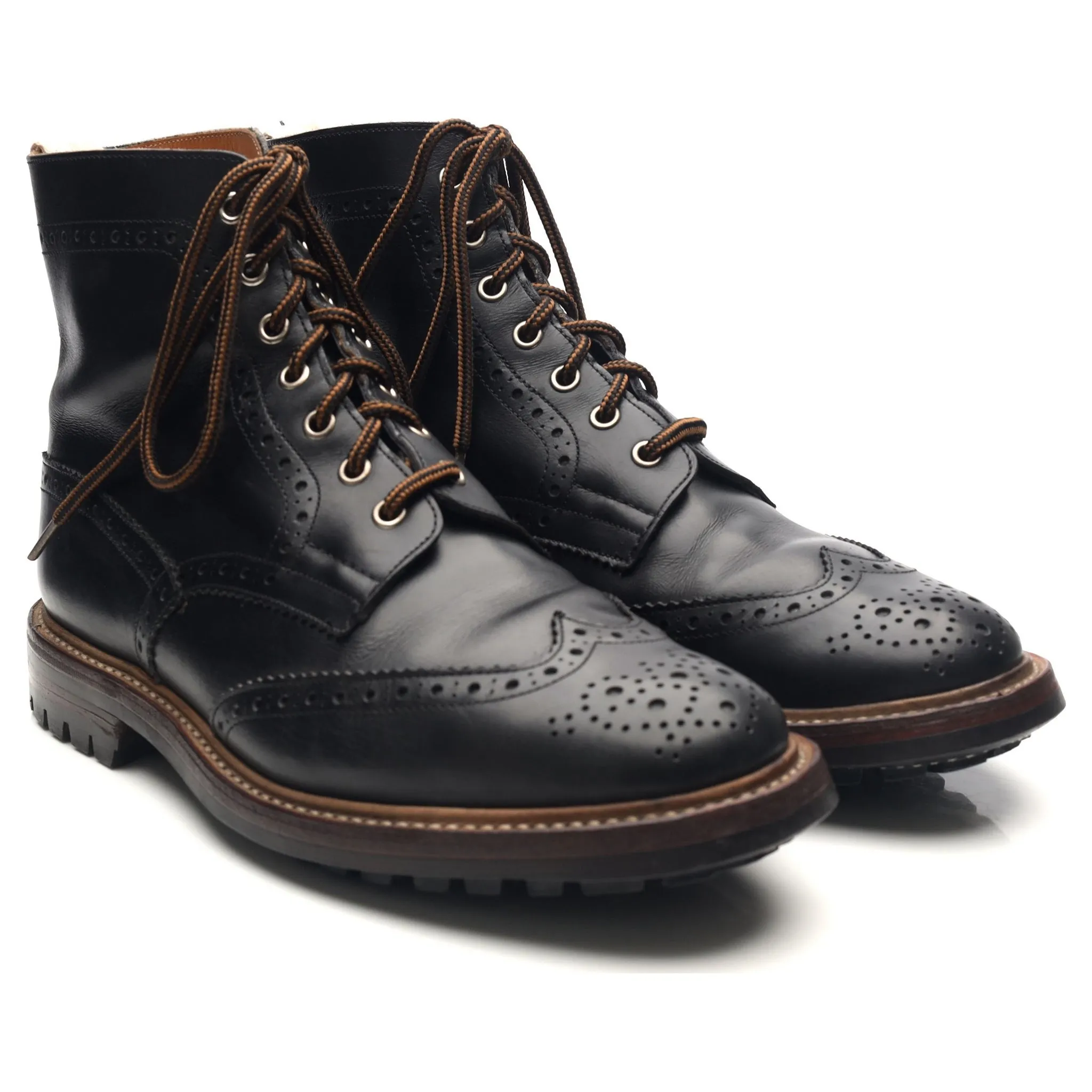 'Stow' Black Leather Brogue Boots UK 10