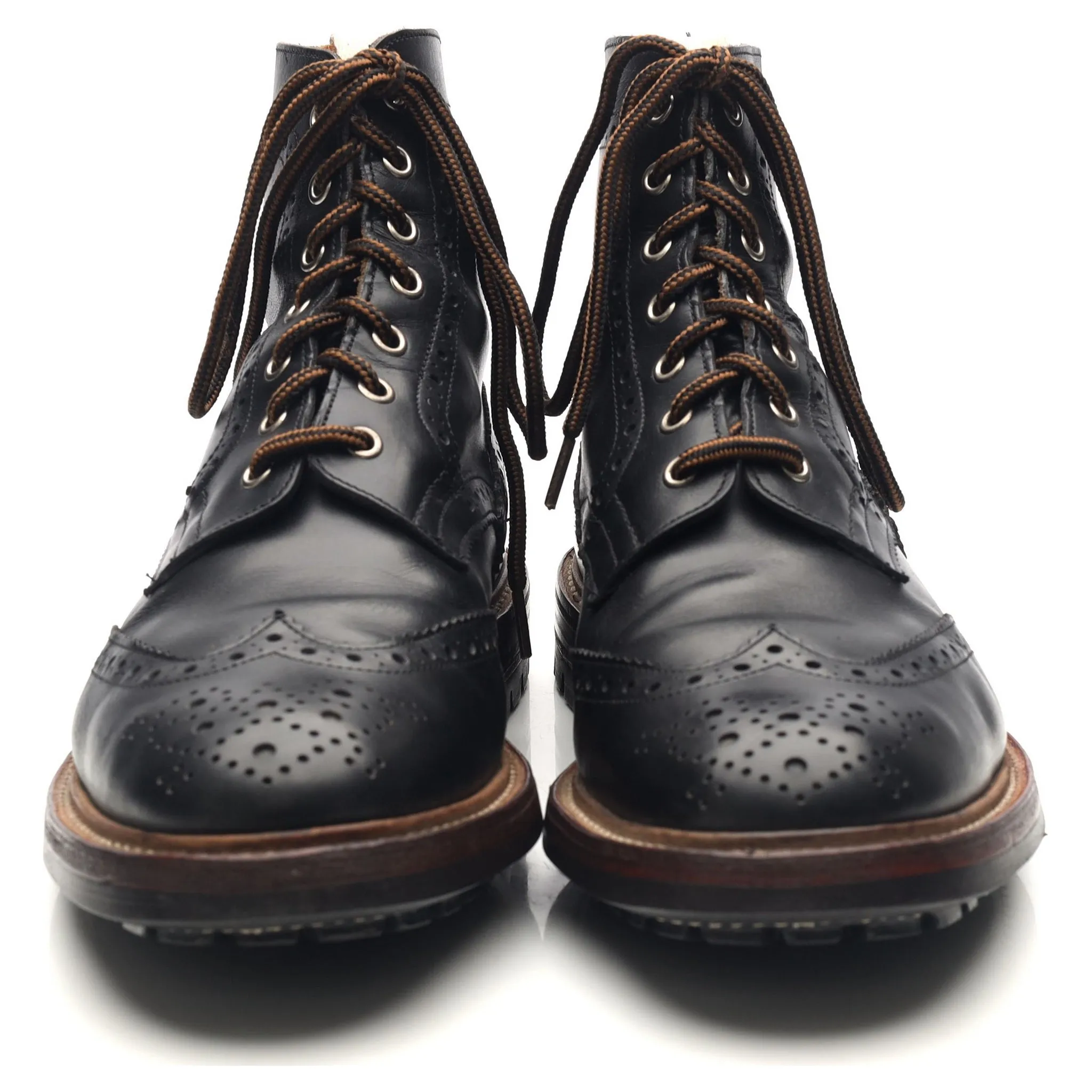 'Stow' Black Leather Brogue Boots UK 10