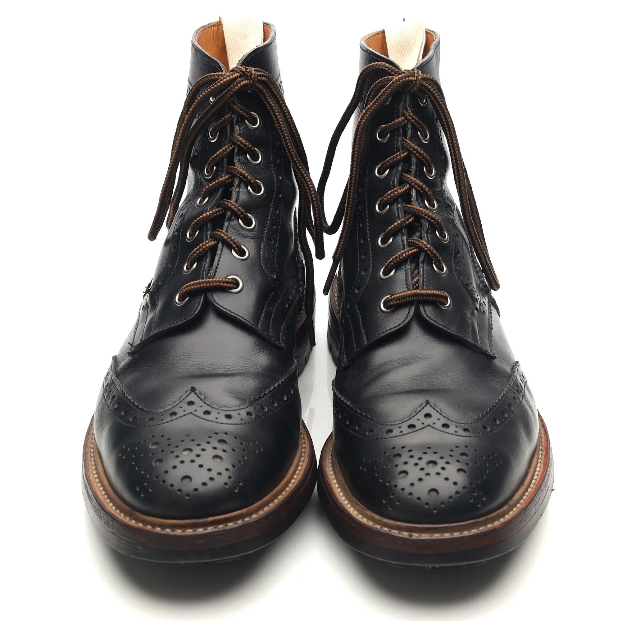 'Stow' Black Leather Brogue Boots UK 10