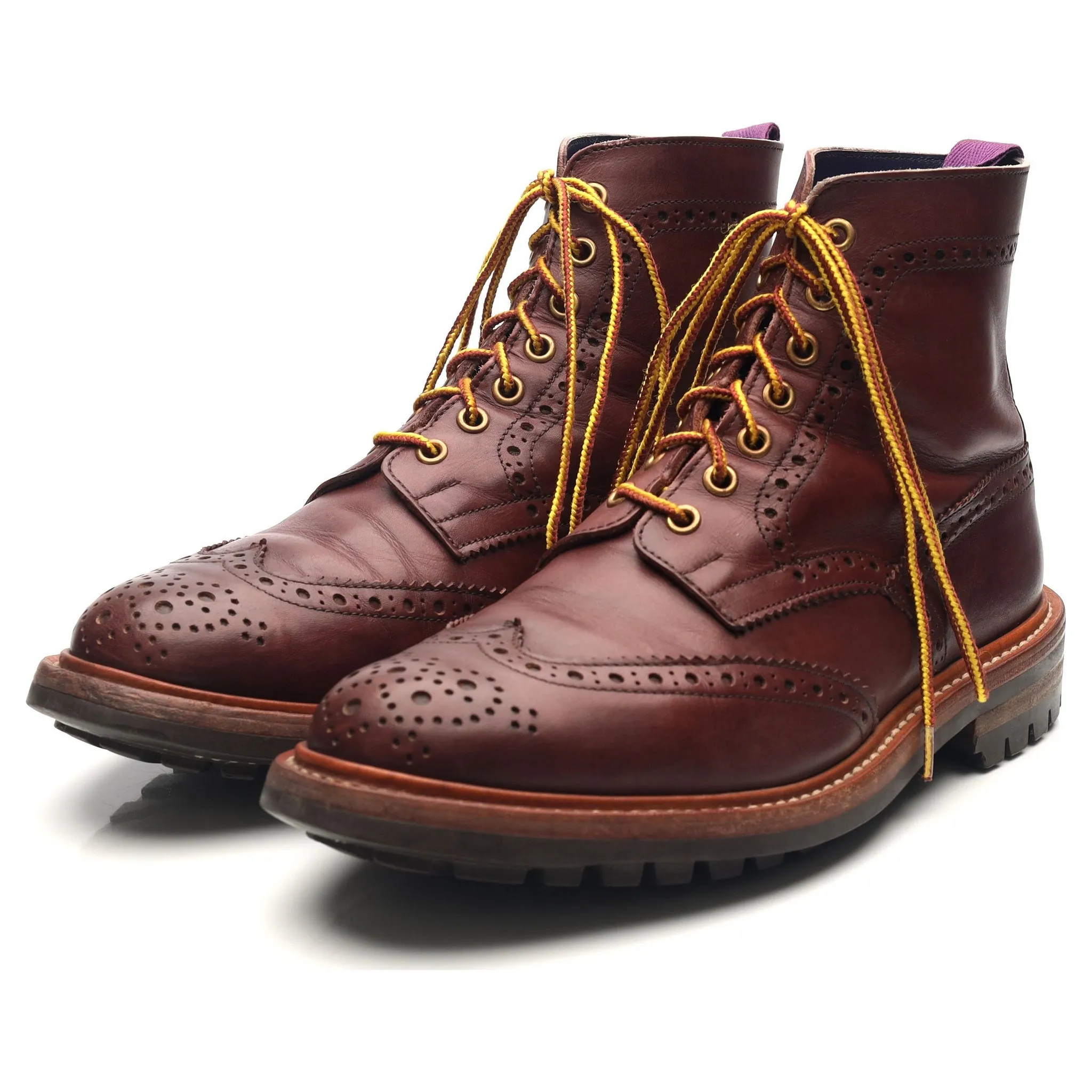 'Stow' Burgundy Leather Brogue Boots UK 7.5