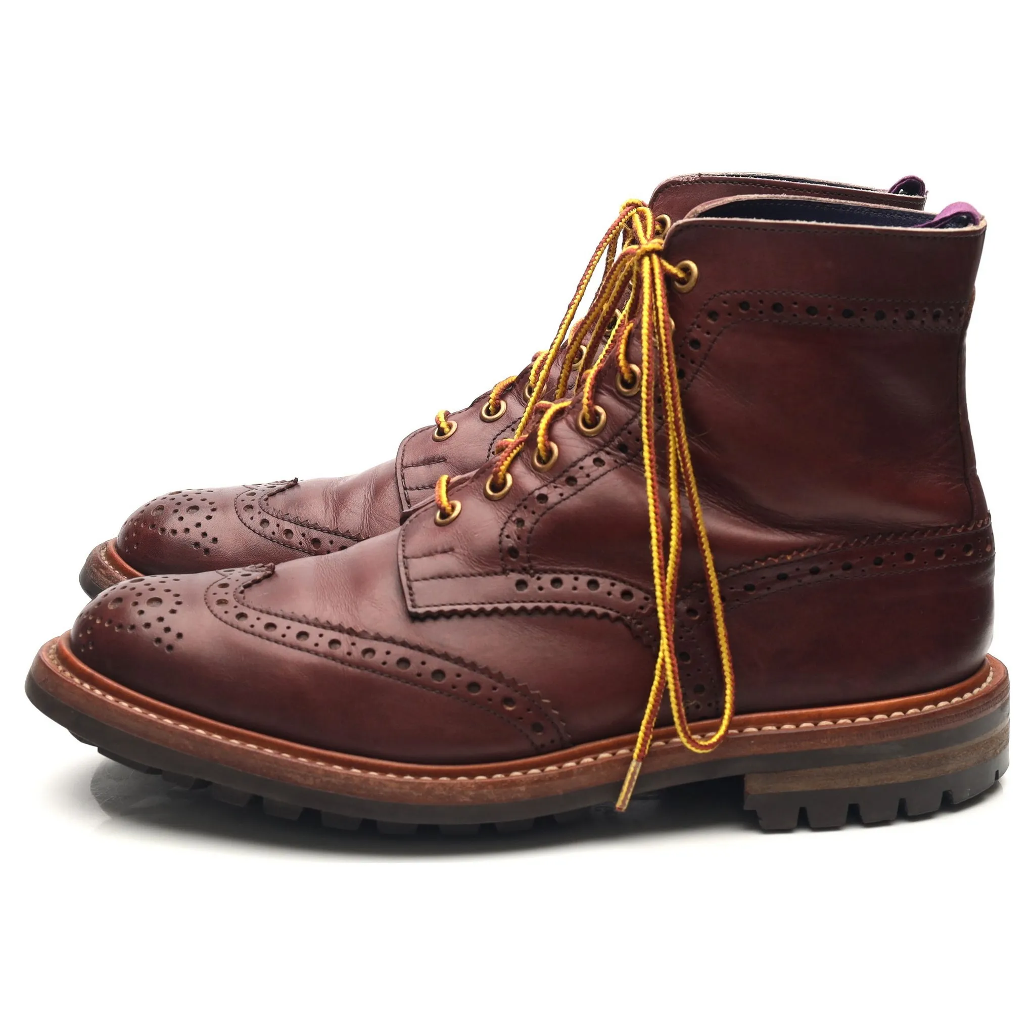 'Stow' Burgundy Leather Brogue Boots UK 7.5