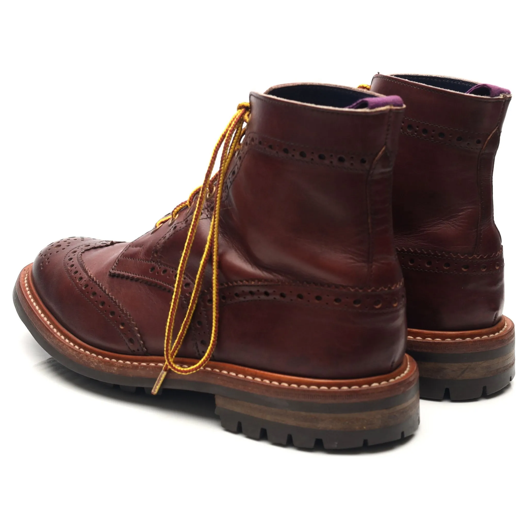 'Stow' Burgundy Leather Brogue Boots UK 7.5