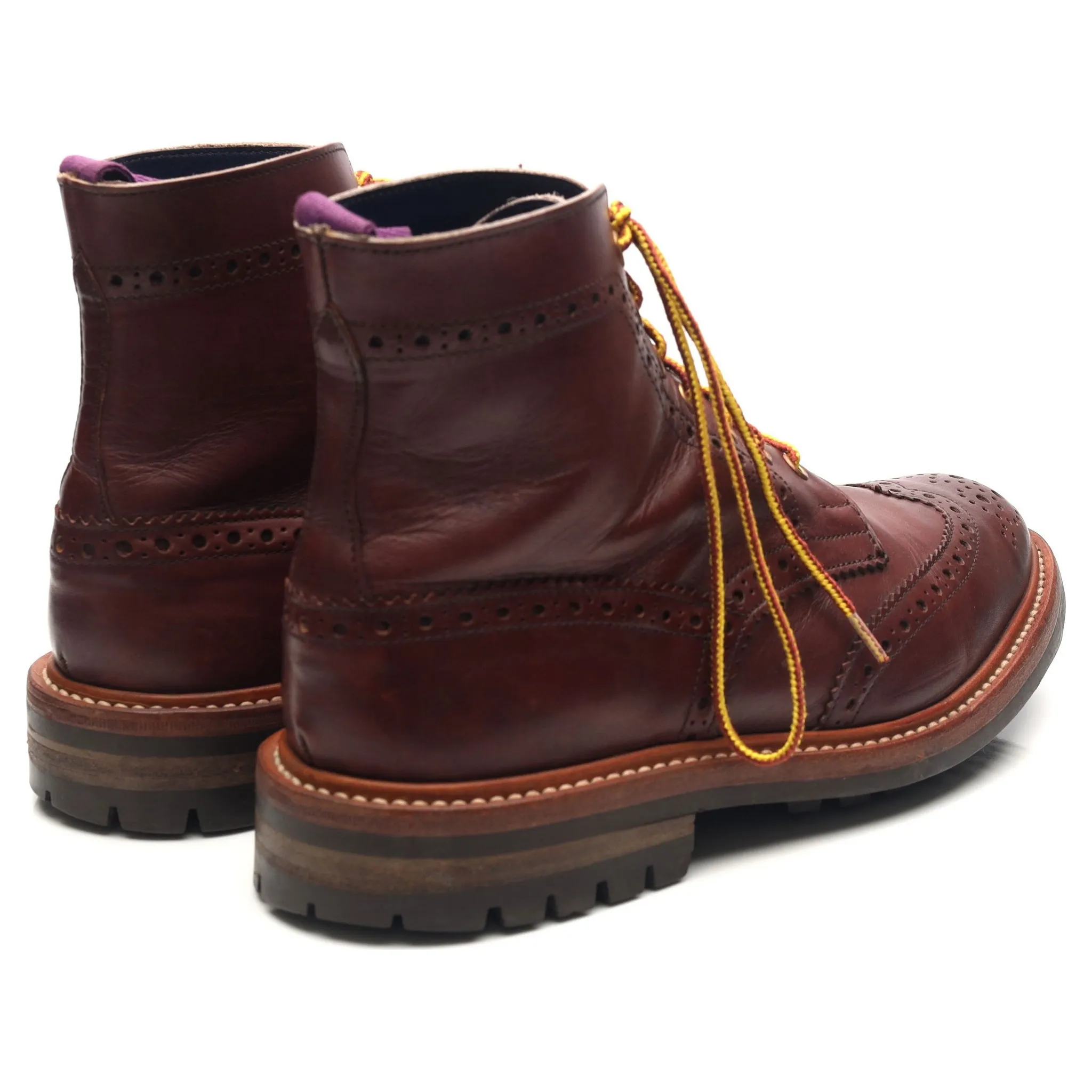 'Stow' Burgundy Leather Brogue Boots UK 7.5