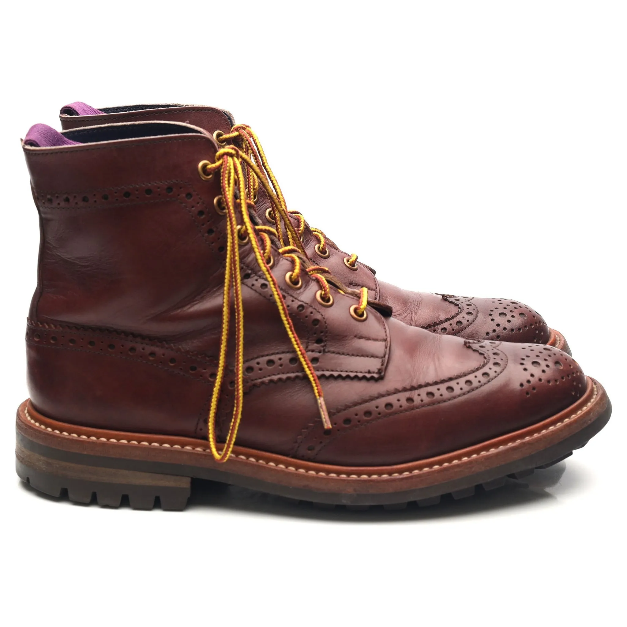 'Stow' Burgundy Leather Brogue Boots UK 7.5