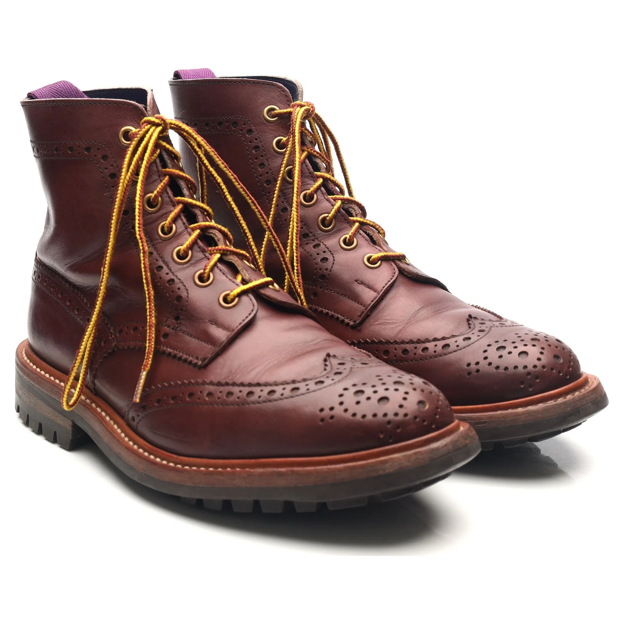 'Stow' Burgundy Leather Brogue Boots UK 7.5