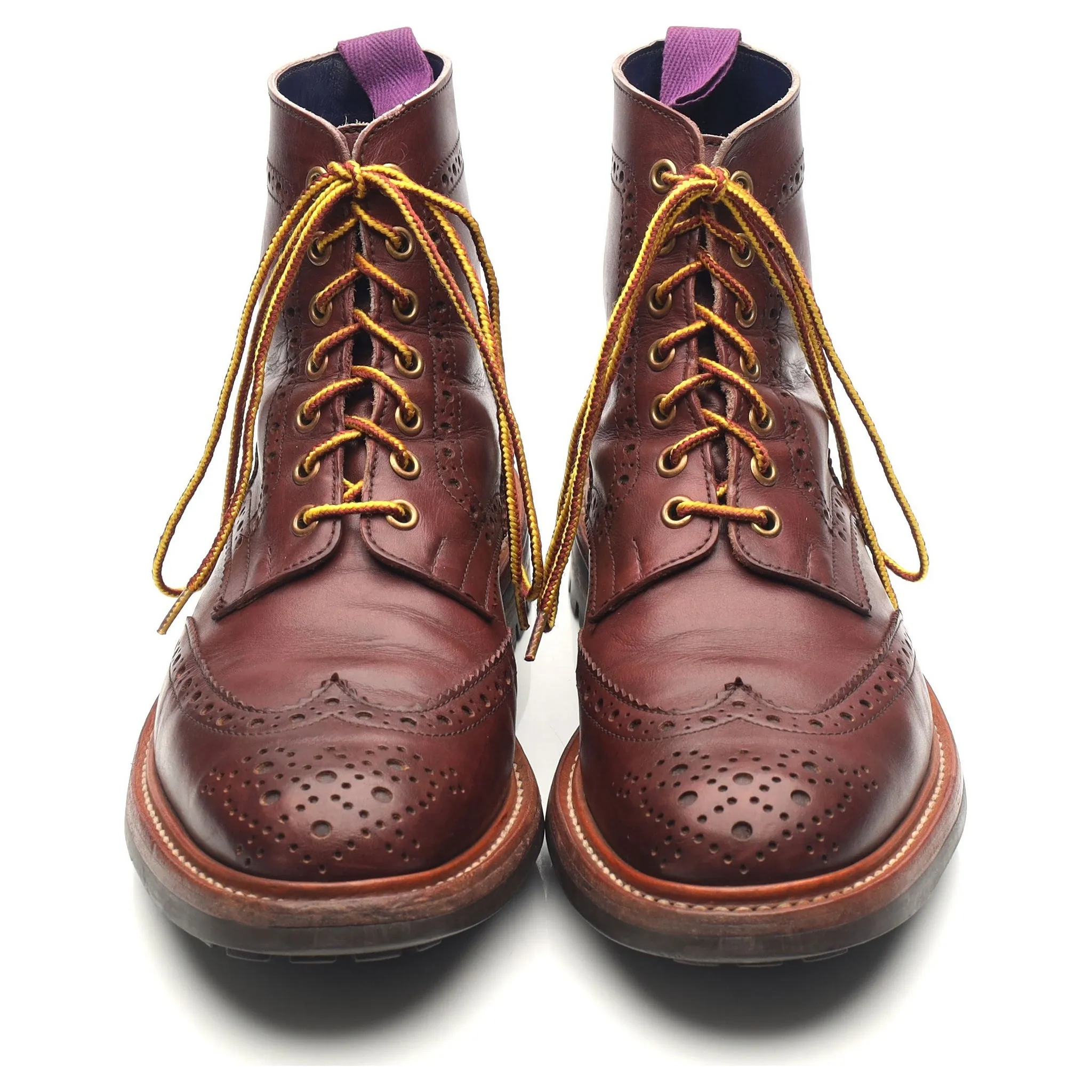 'Stow' Burgundy Leather Brogue Boots UK 7.5