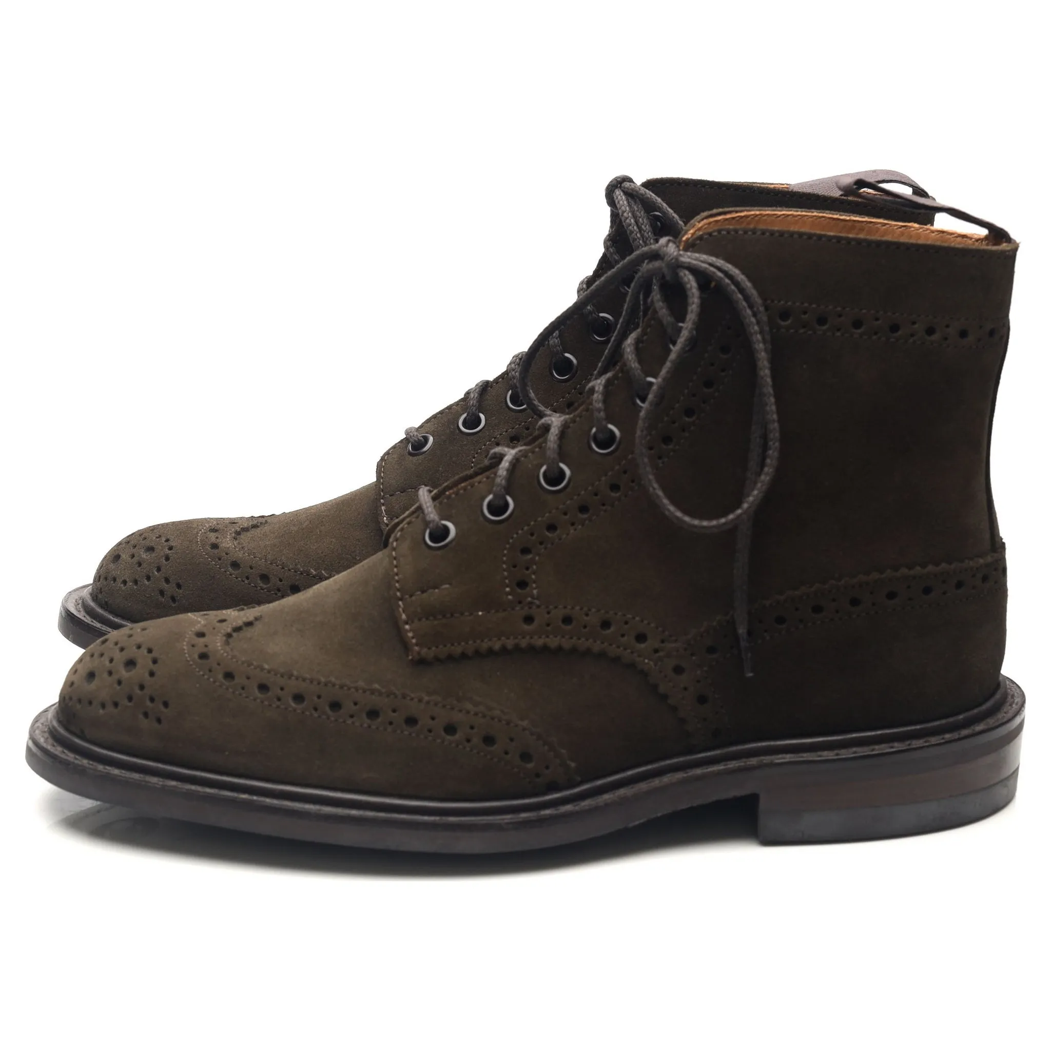 'Stow' Dark Green Suede Brogue Boots UK 6.5