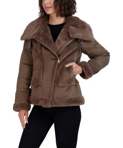 Tahari Saylor Womens Faux Fur Cold Weather Puffer Jacket