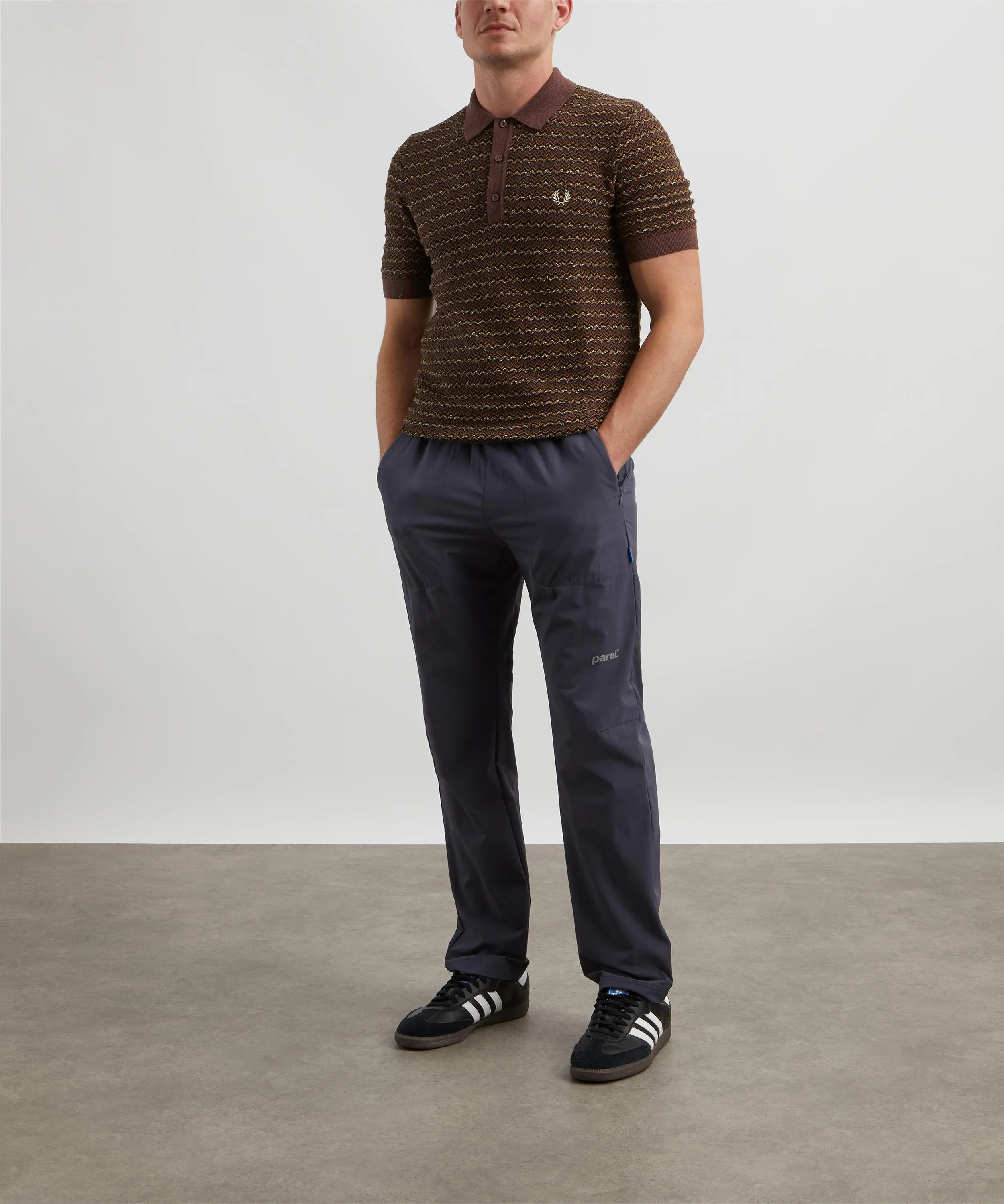 Textured Knit Striped Polo Shirt