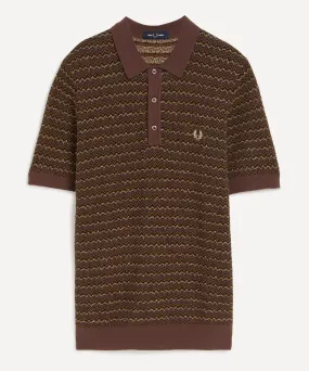 Textured Knit Striped Polo Shirt