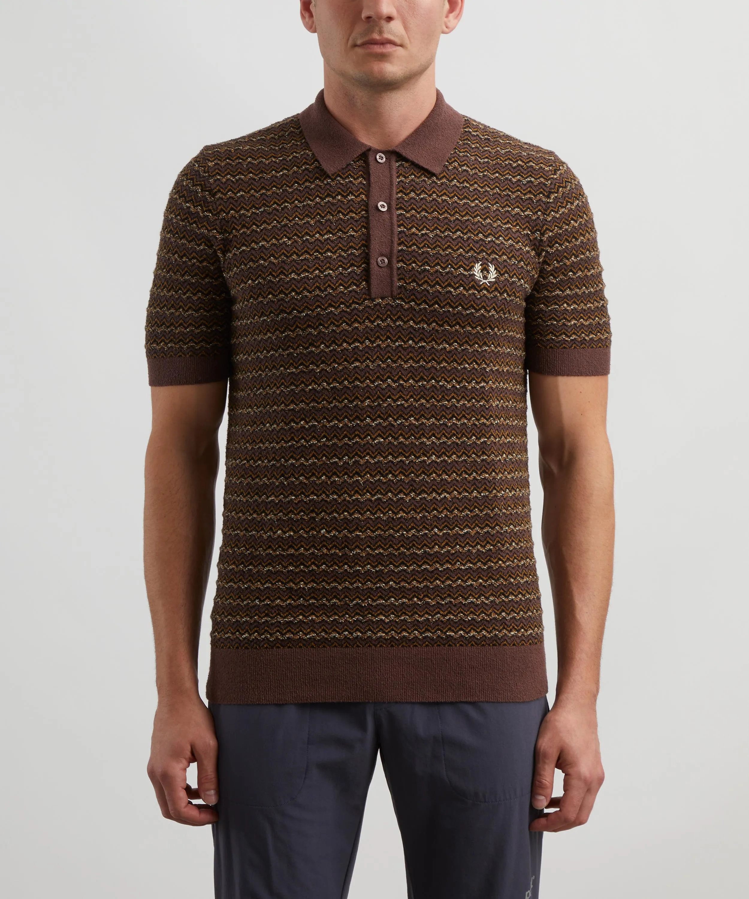 Textured Knit Striped Polo Shirt