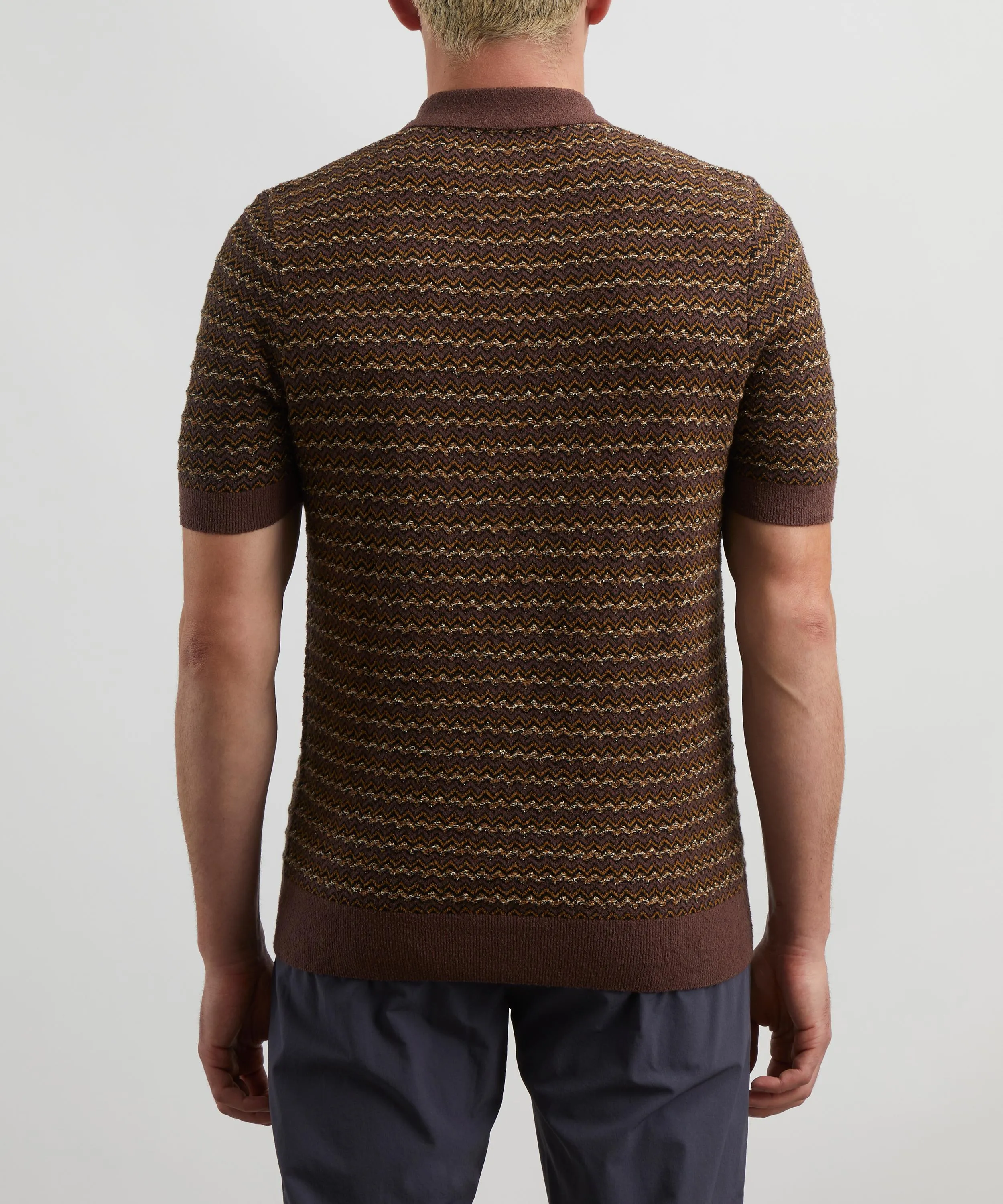 Textured Knit Striped Polo Shirt