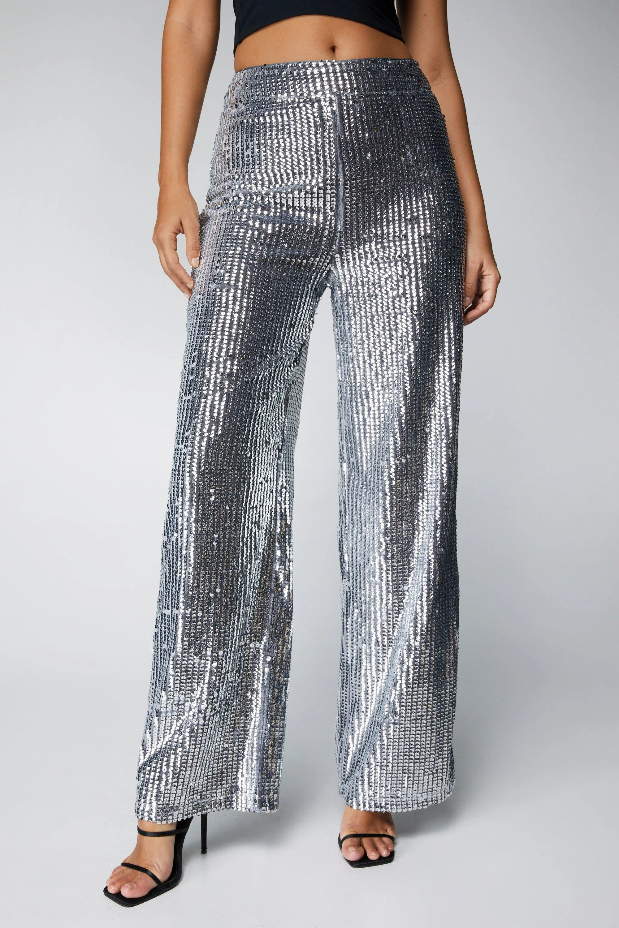 Trousers | Petite Metallic Sequin Wide Leg Trousers | NastyGal