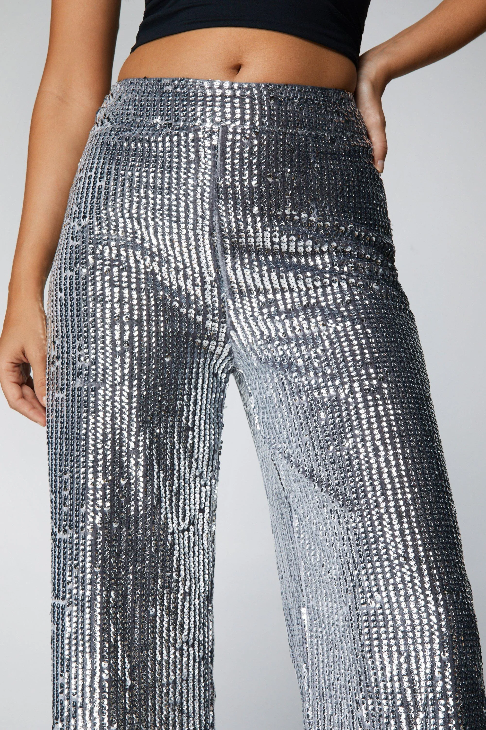 Trousers | Petite Metallic Sequin Wide Leg Trousers | NastyGal