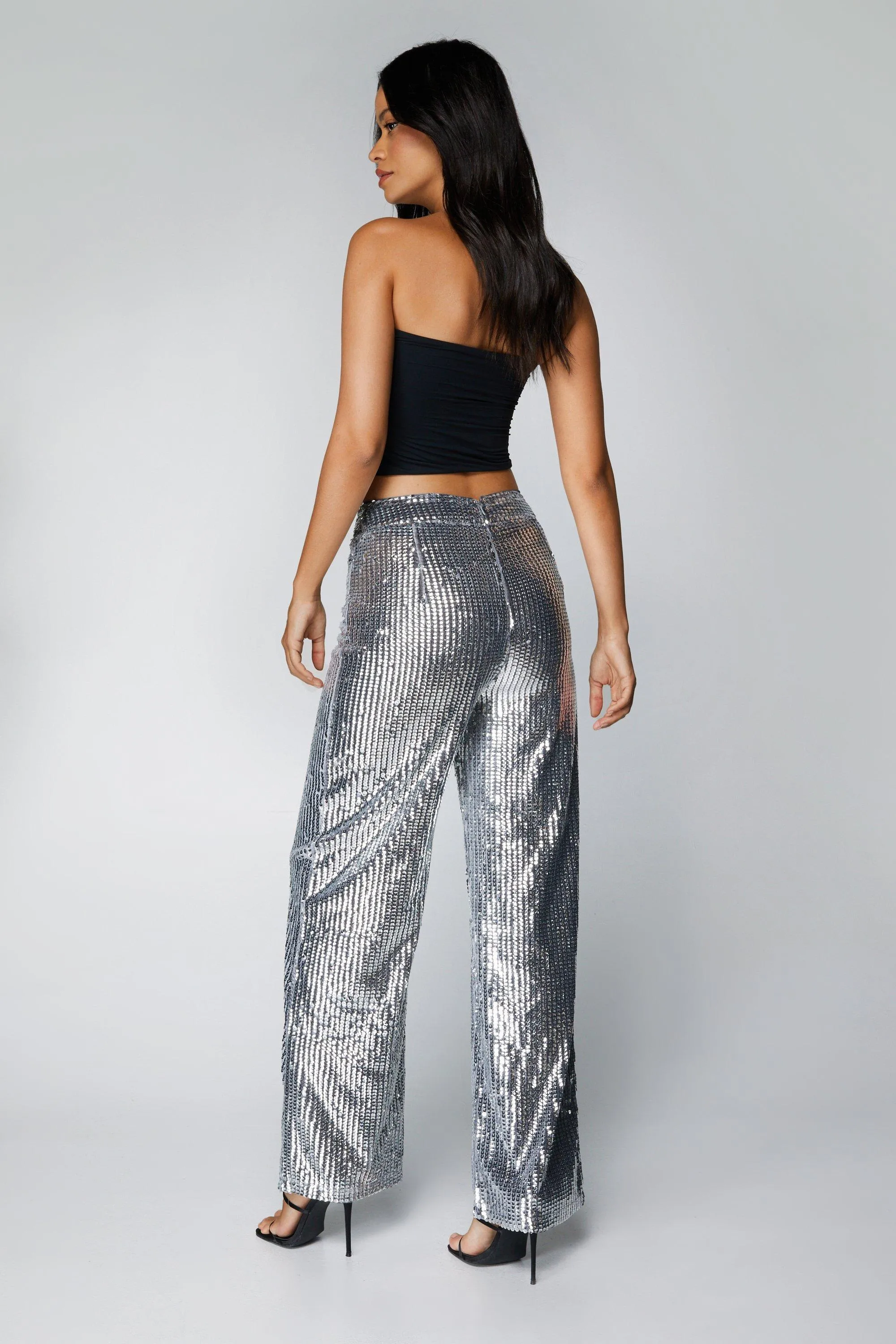 Trousers | Petite Metallic Sequin Wide Leg Trousers | NastyGal