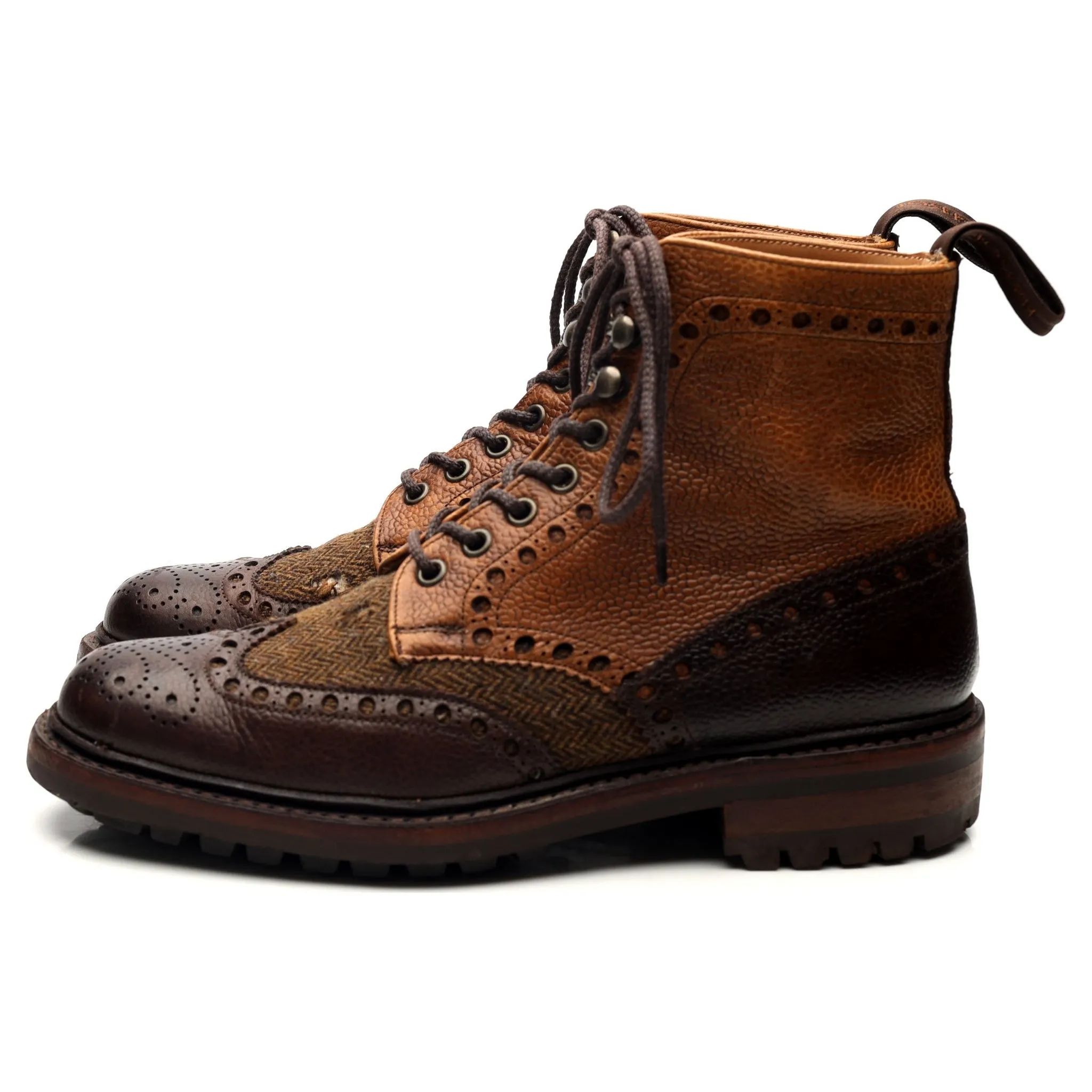 'Tweed' Brown Leather Boots UK 6 F