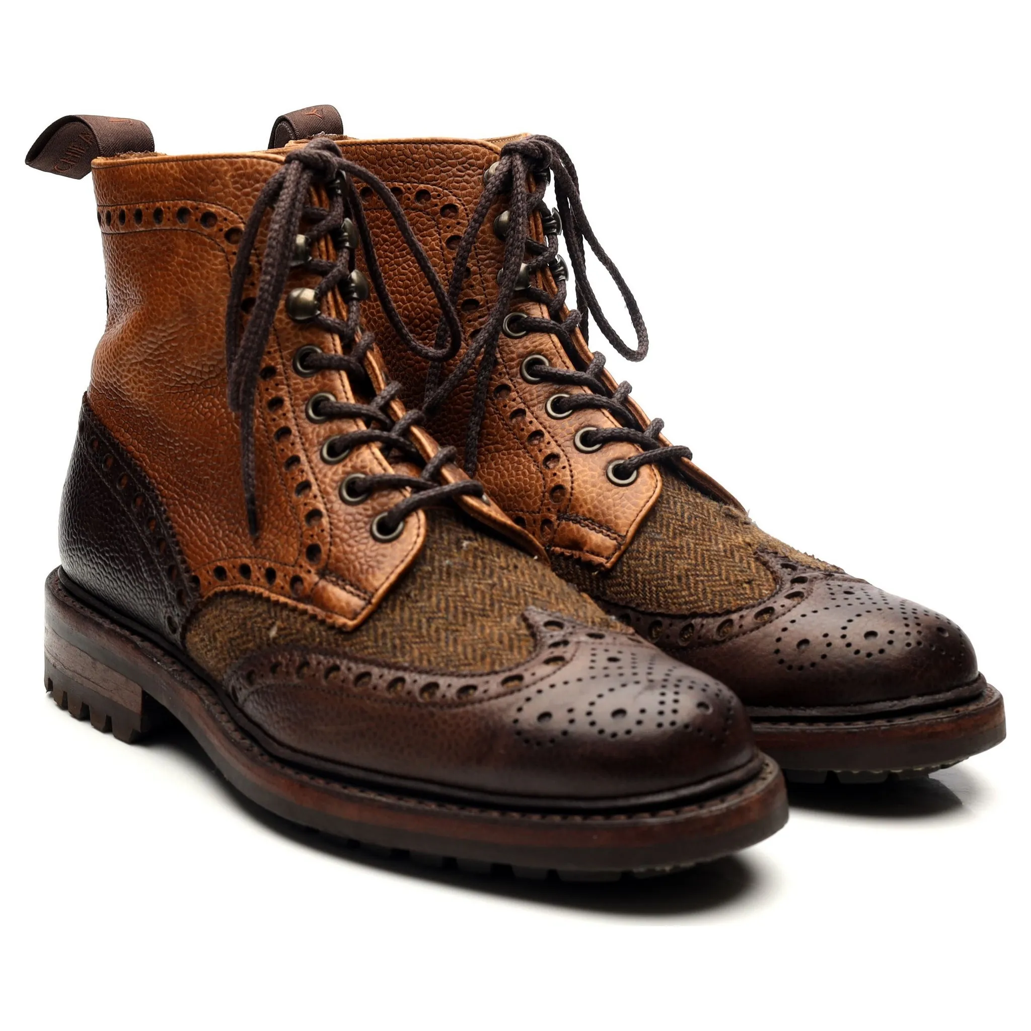 'Tweed' Brown Leather Boots UK 6 F